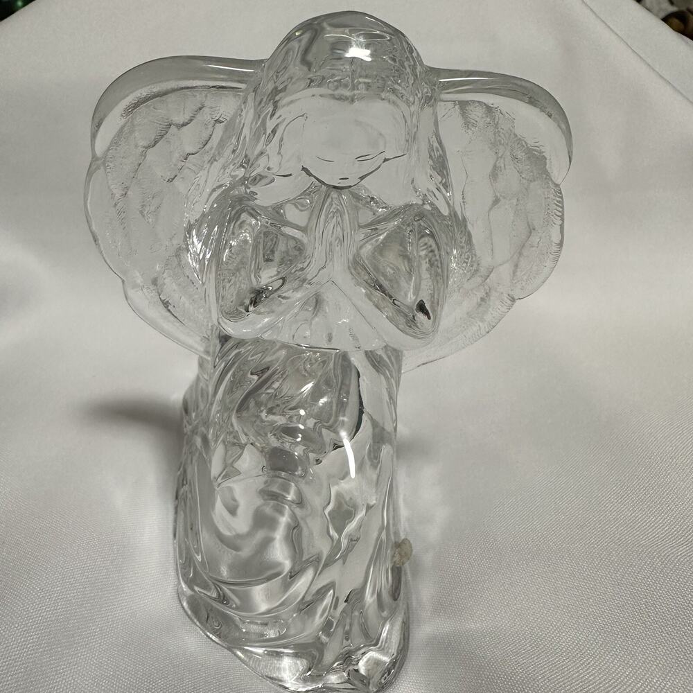 Vintage Crystal Clear praying Angel Candle Holder Figurine 6" Tall